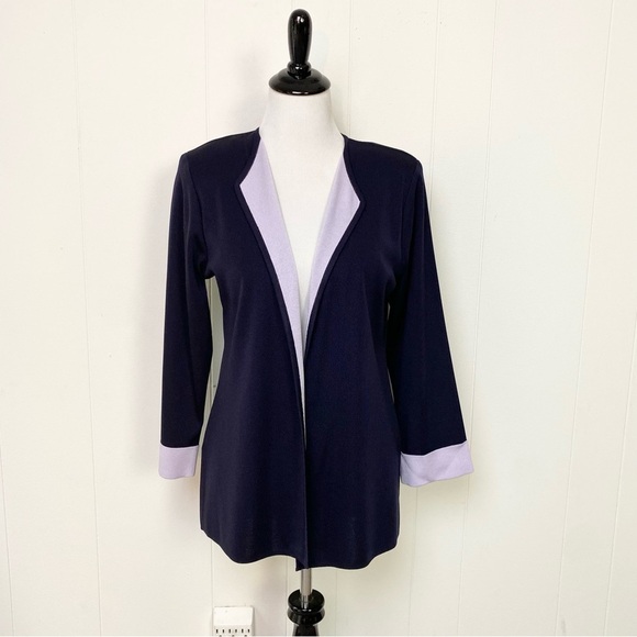 Exclusively Misook Open Cardigan Blazer Women's Navy Blue Light Purple Size S* - Picture 1 of 13